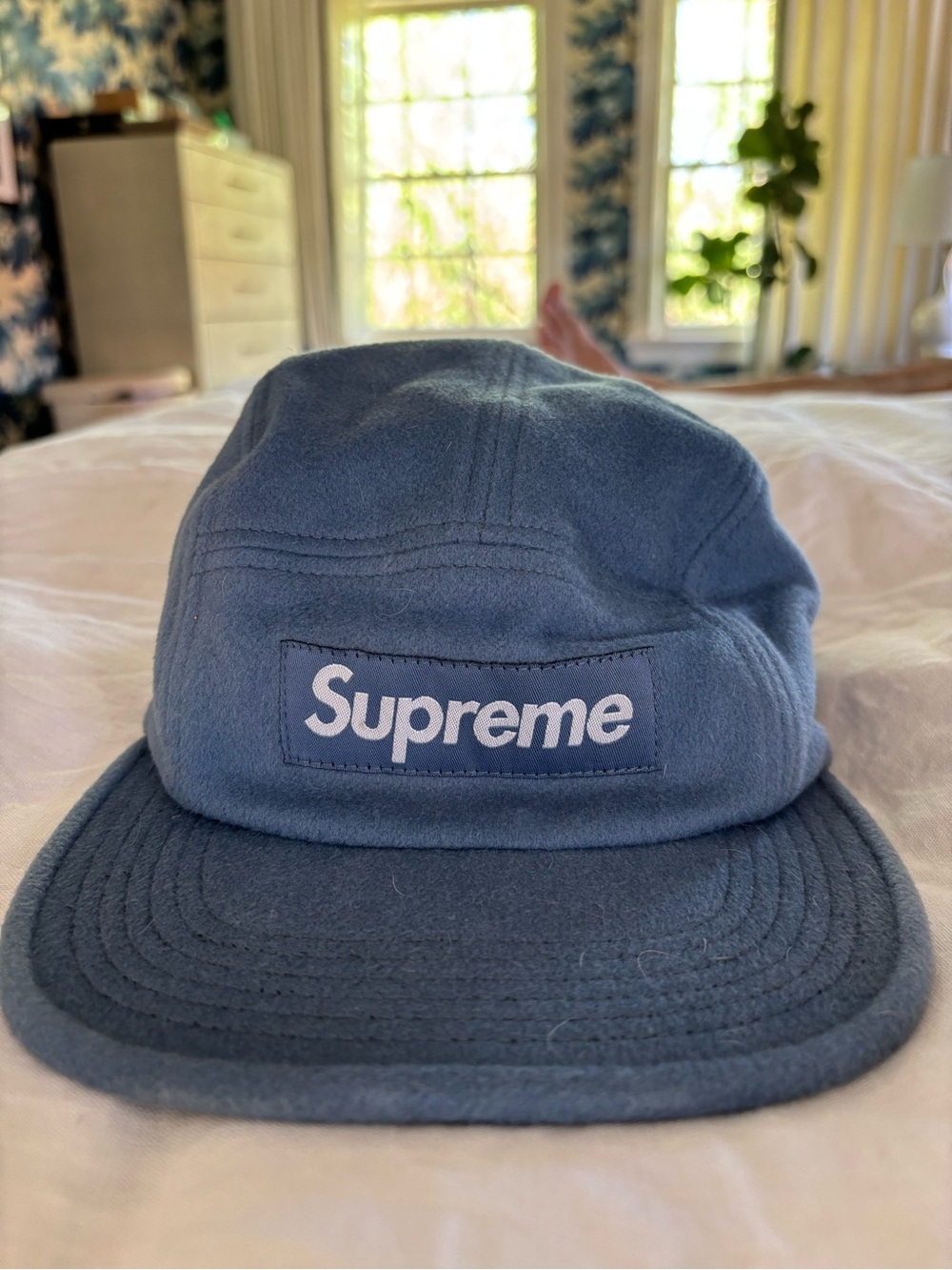 Supreme x Loro Piana Wool Camp Cap Blue Box Logo 5 Panel Hat Luxury Streetwear